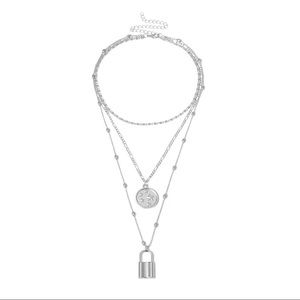Beautiful Silver Layered Lock Necklace